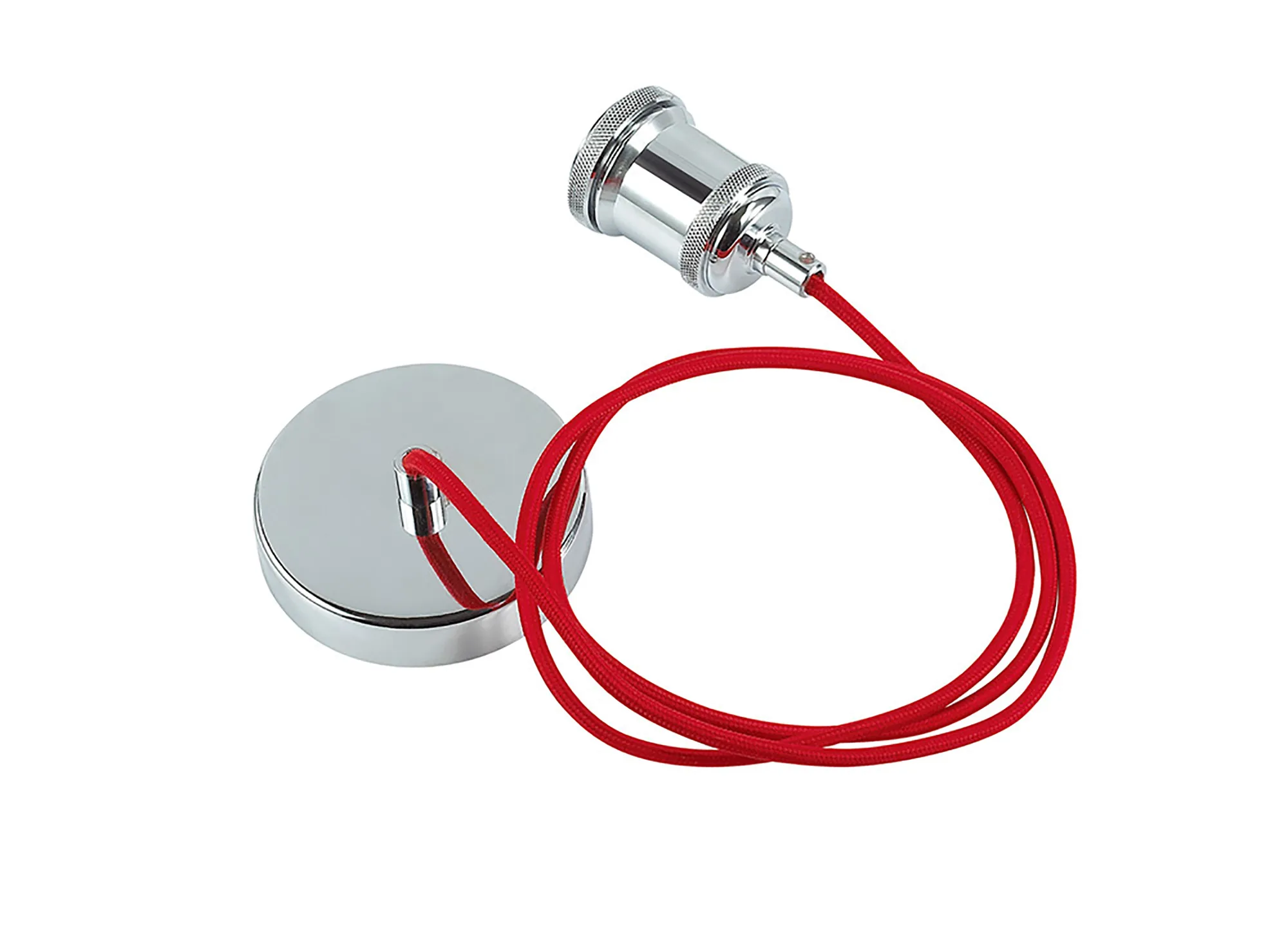 Dreifa 1.5m Single Pendant, 1 x E27, Polished Chrome/Red Braided Cable (Maximum Load 1.5kg) D0174  Deco Dreifa Pendant